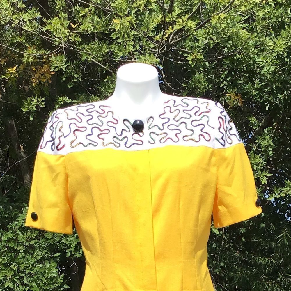 Leslie Fay Collection Yellow Vintage Align Midi Dress Short Sleeve Size 12 - Picture 7 of 16